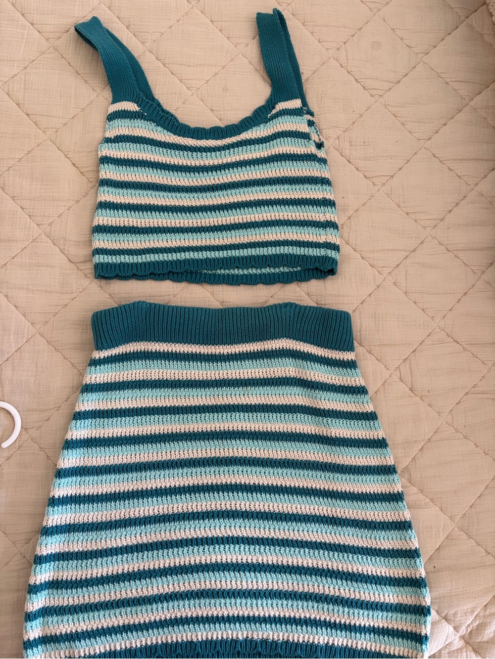 Wild Fable Striped Knit Tank and Skirt Set - Teal & White